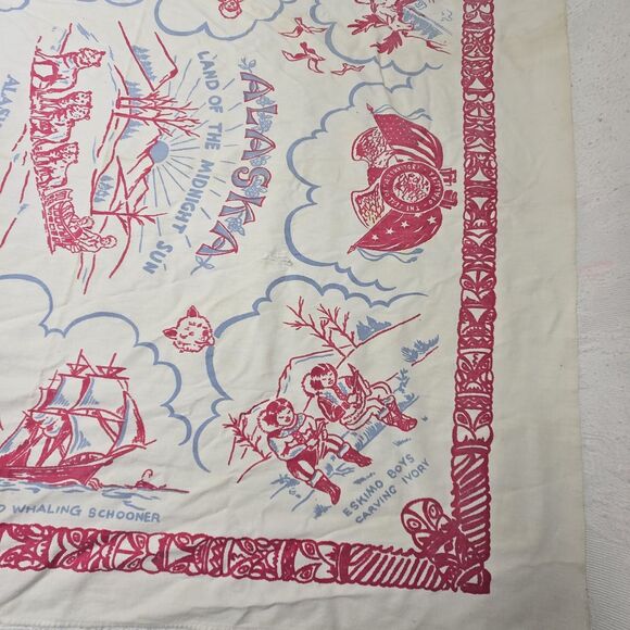 Alaska Eskimo Screen Print Souvenir Table Cover Vintage Marie Drake 1950s Linen - Picture 10 of 13